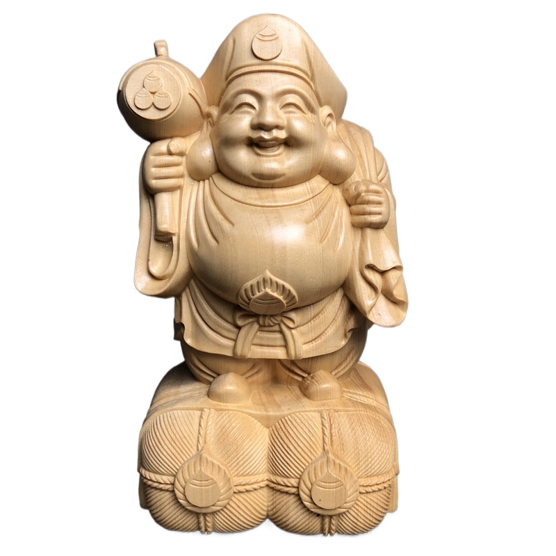 Woodworking Japanese - Estátua/Figurina de Daikokuten, esculpida à mão